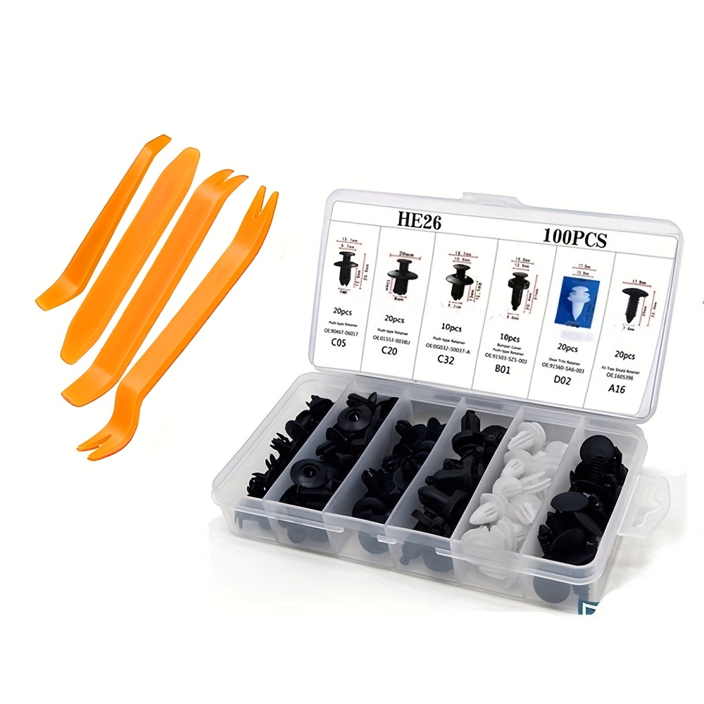TEMU Lot de 104 pièces d'attaches auto, clips de fixation à pousser, goupilles de retenue, rivets pour , portières et panneaux de garniture