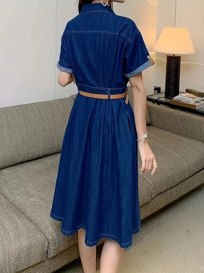 womens casual short sleeve denim dress with chest pockets button detail fitted non stretch lightweight spring summer outfit hand wash only Product details 7