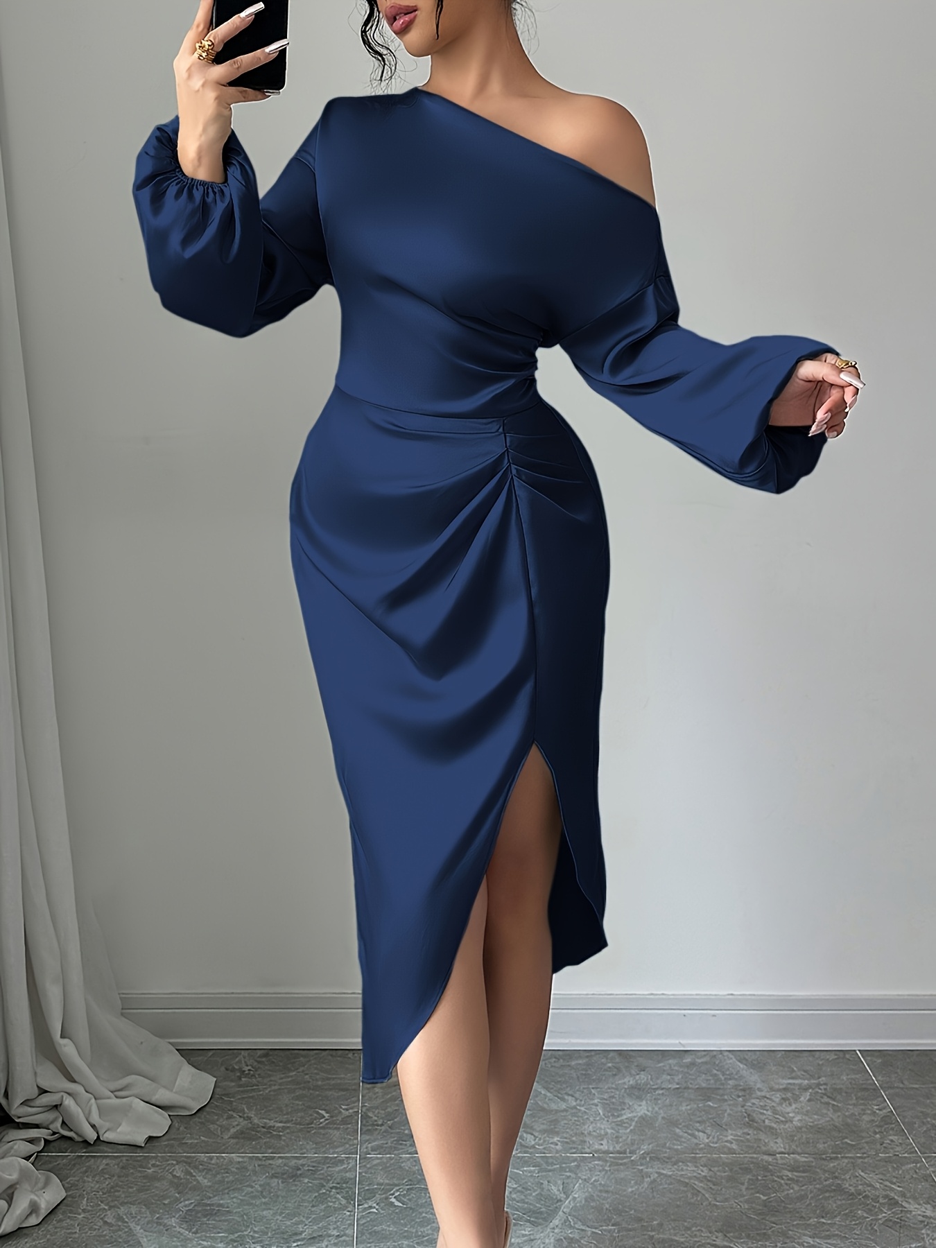 blue pencil dress for wedding Zapaka Women Navy Mother Of The Bride Dress Pencil Beaded Midi Wedding  Guest Dress – ZAPAKA main image 1