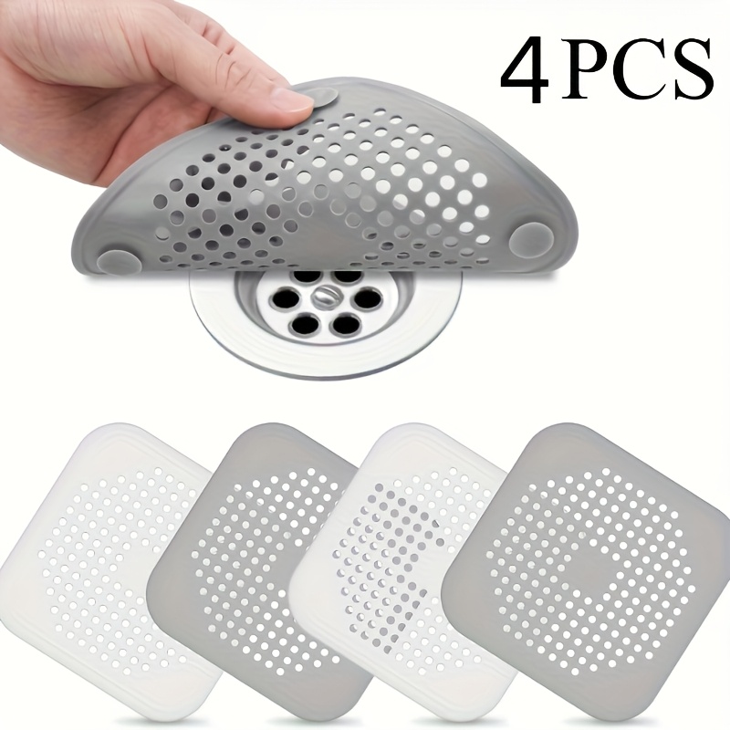 TEMU 4pcs Silicone Floor Drain Stickers | Bathroom And Kitchen Anti-blocking Artifact With Suction Cup, Floor Drain Pad And Filter Screen