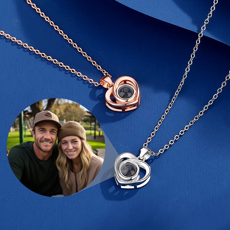 

Custom Color Photo Projection Necklace - Elegant Heart-shaped Copper Pendant With Titanium Steel Chain, Perfect Gift For Mom, Girlfriend, Or Best Friend