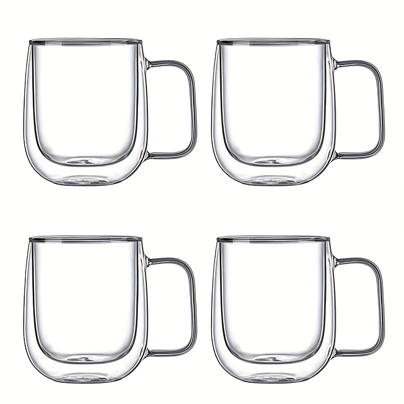 E-shop 2er/4er Set Doppelwandige Borosilikatglas Tasse, transparente Isolierbecher mit Griff, verbrüht-sich-nicht, großes Glas
