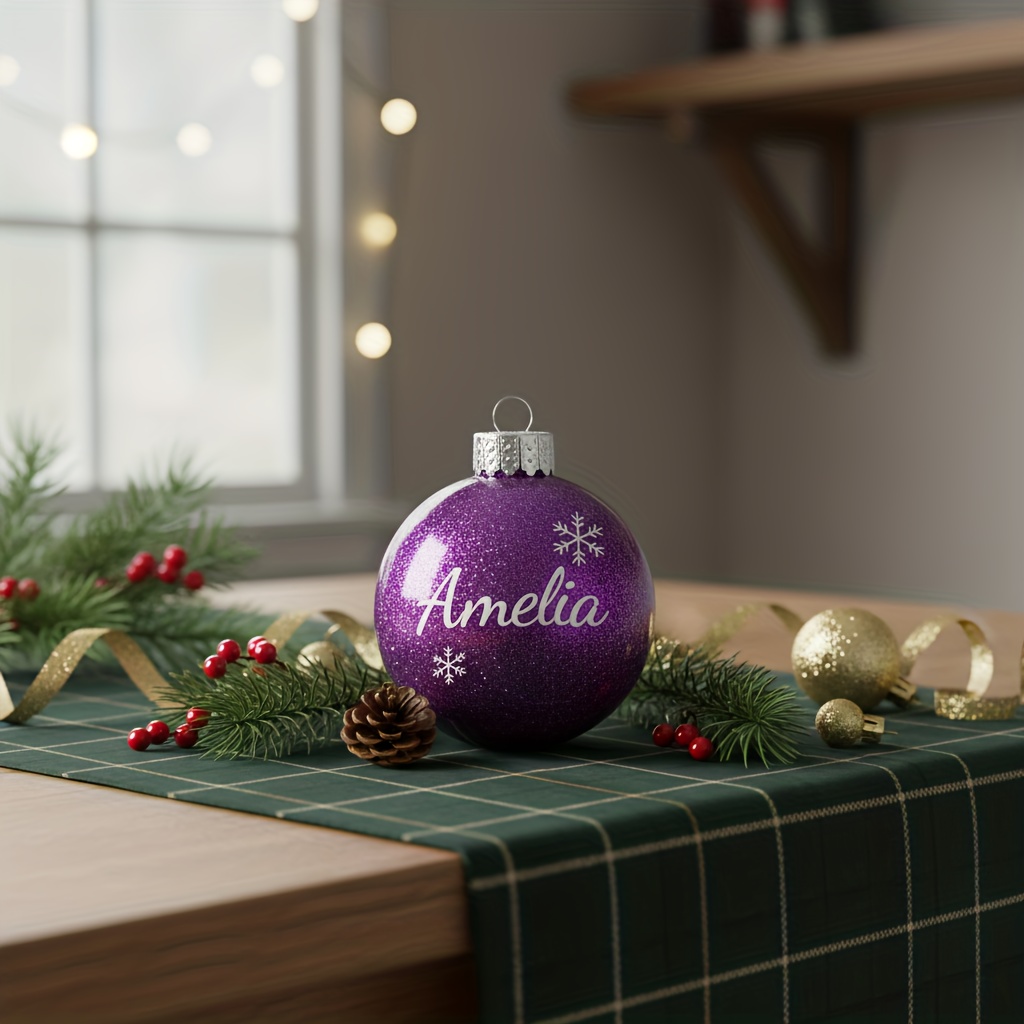 TEMU Custom Christmas Ornament Customized Christmas Gifts, Family Name Christmas Ornament, Personalized Glitter Christmas Ball Ornament With