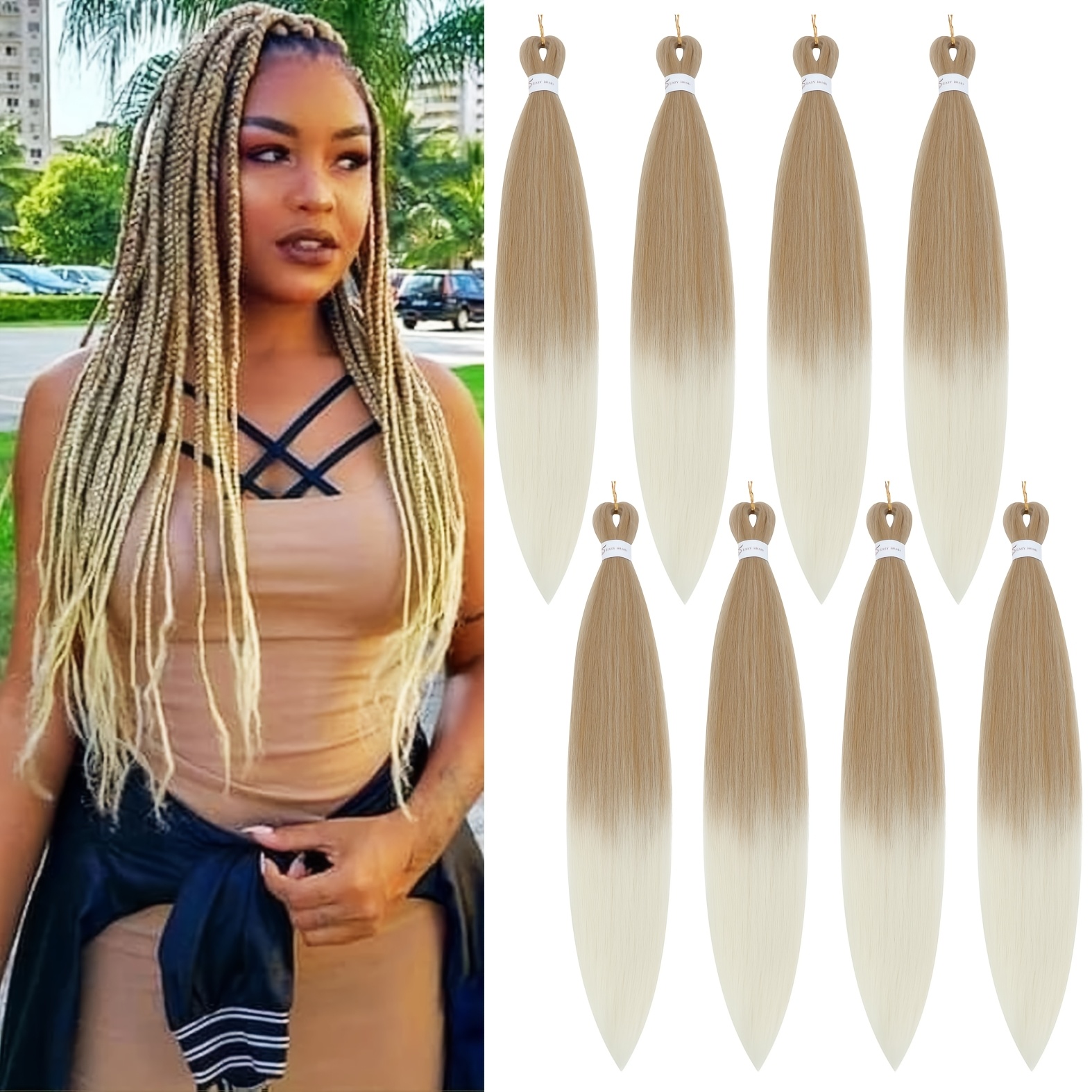 Pre Stretched Braiding Hair 8 Packs Professional Braiding Hair Extensions 16/24/26" Easy Braids Hot Water Setting Synthetic Fiber