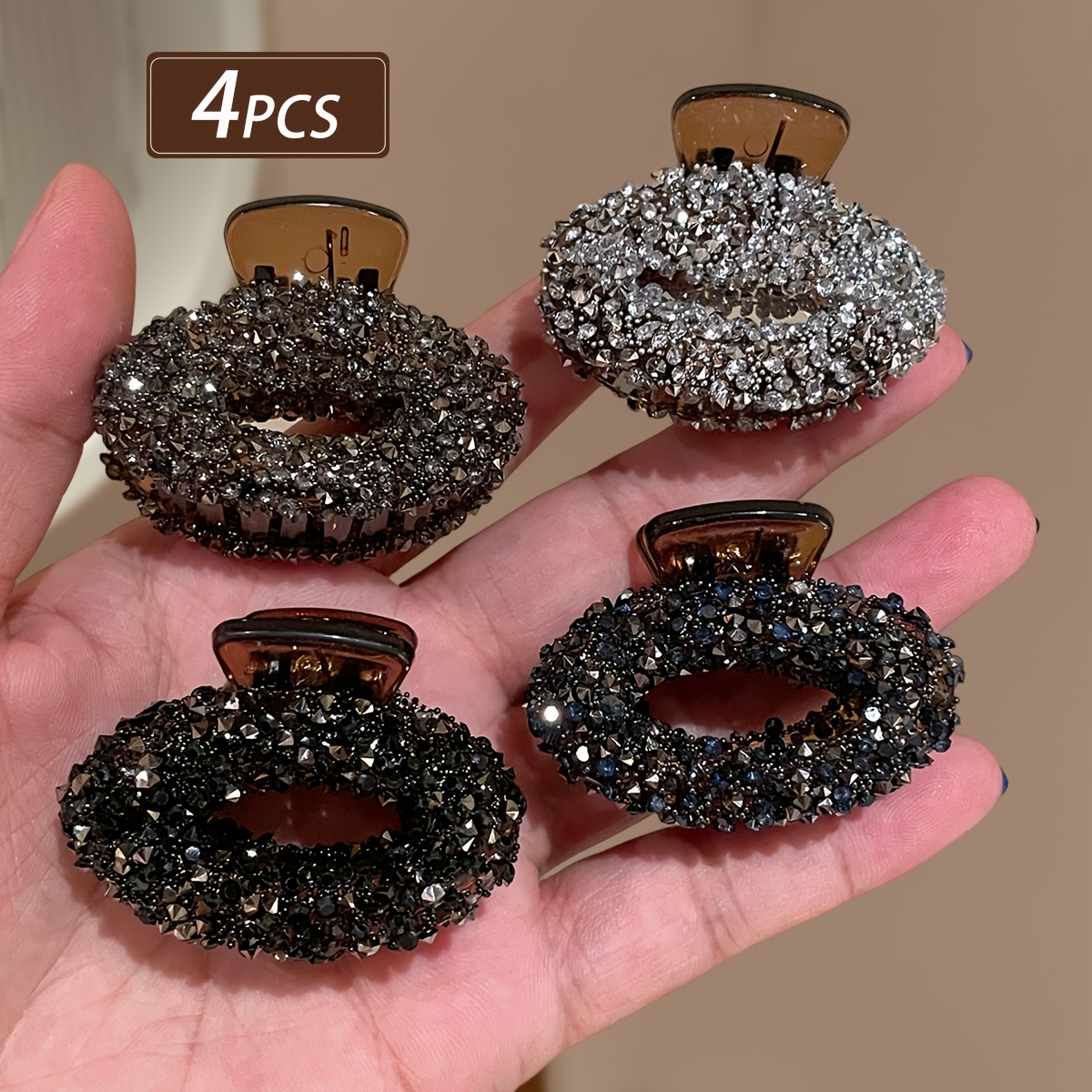 TEMU 4pcs Women' Rhinestone Oval Claw Clips In , Elegant And Stylish, Women's Hair Accessories, Suitable For Various Social Scenes Like Parties And
