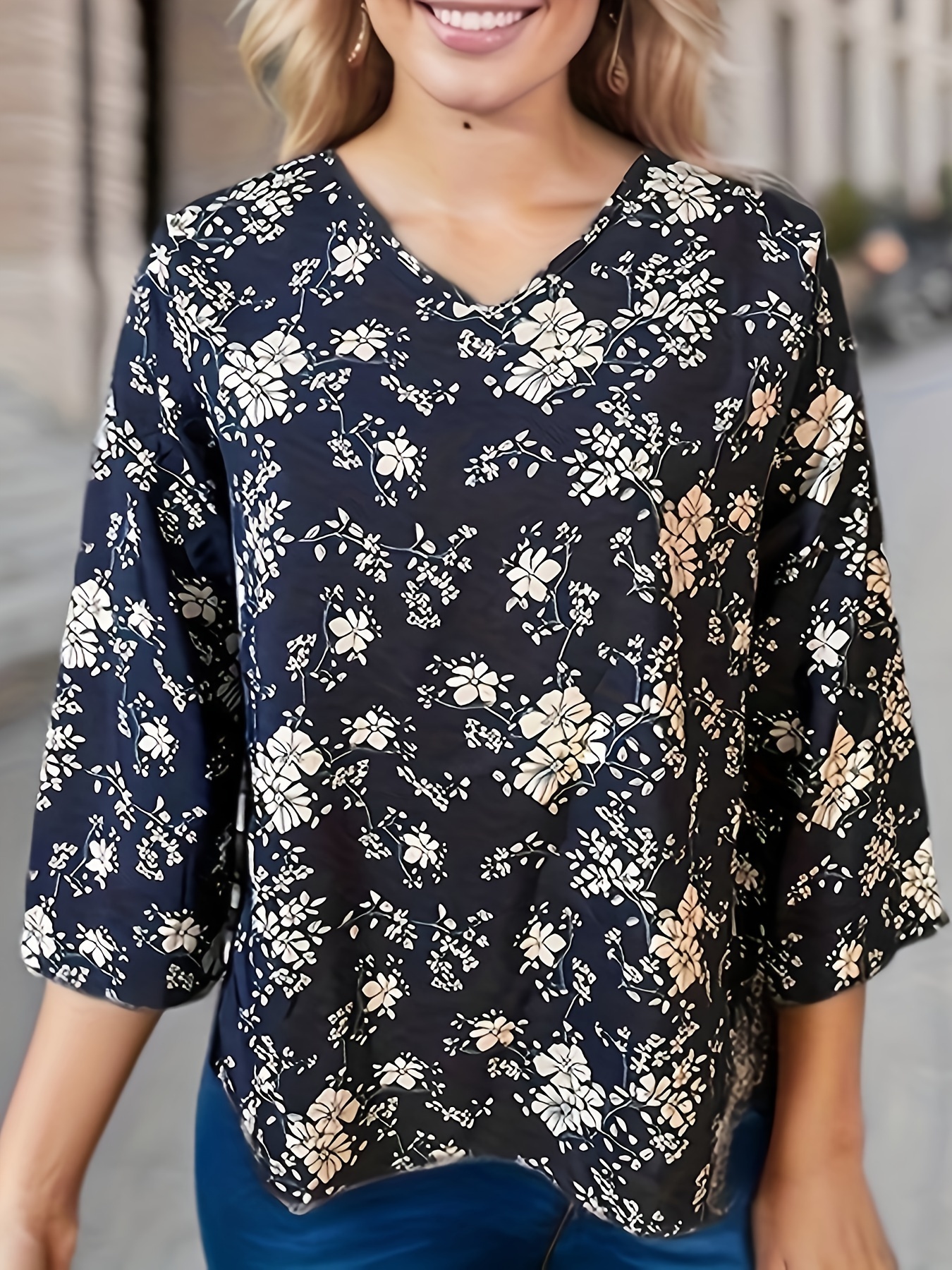 Camisas elegantes com estampa floral blusas casuais de manga - Temu Portugal