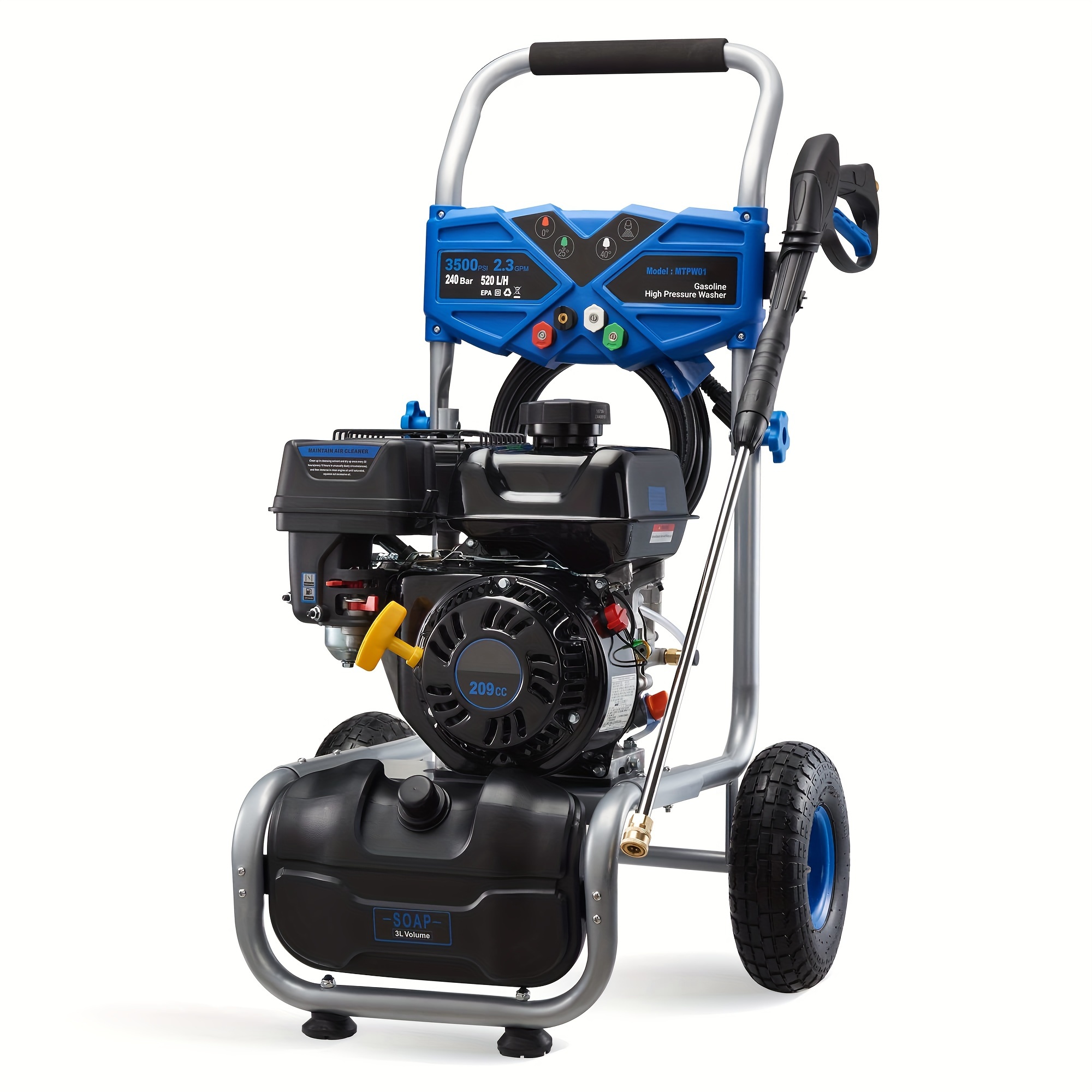 

Efurden Gas Pressure Washer, 3500psi 2.3gpm Gas Powered High Machine With Ohv 209cc Engine, 4 Adjustable Nozzles, 25ft Hose For Cleaning Walls, Gardens, Vehicles