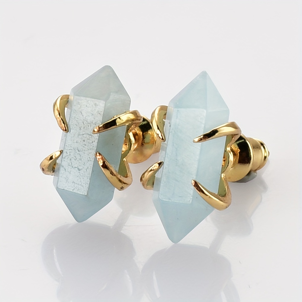 Natural Stone Hexagonal Prong-Set Stud Earrings