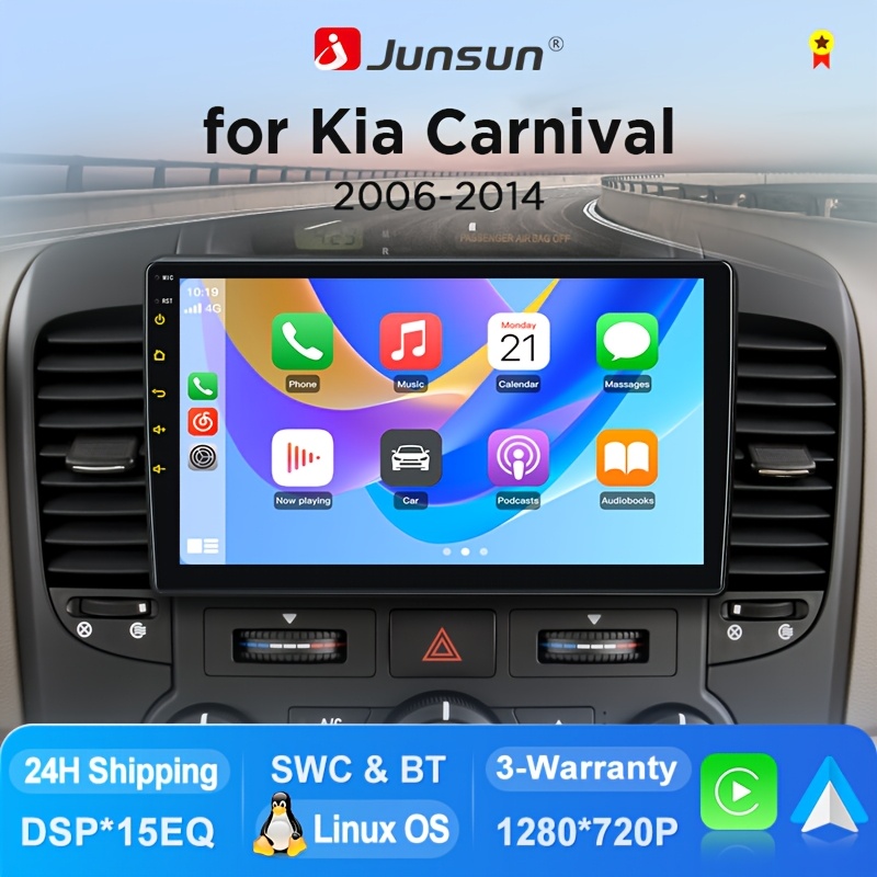Image of Junsun System Car Stereo With Auto & Carplay For Carnival 2006 2007 2008 2009 2010 2011 2012 2013 2014 Touch Screen Multimedia Player, Without Battery