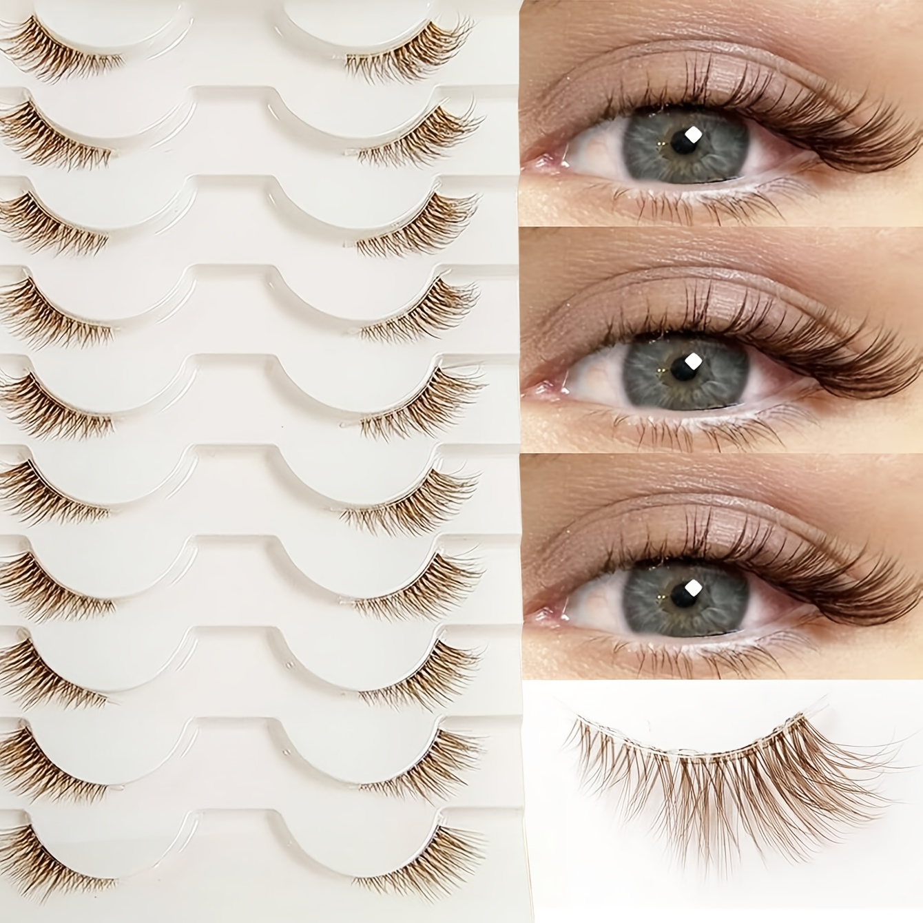 Image of 10 Pairs Brown Lashes Fluffy Lightweight And Soft Natural Look False Eyelashes,3d Mink Lashes Makeup Extension Fake Lashes,for Used Extensions Reusable