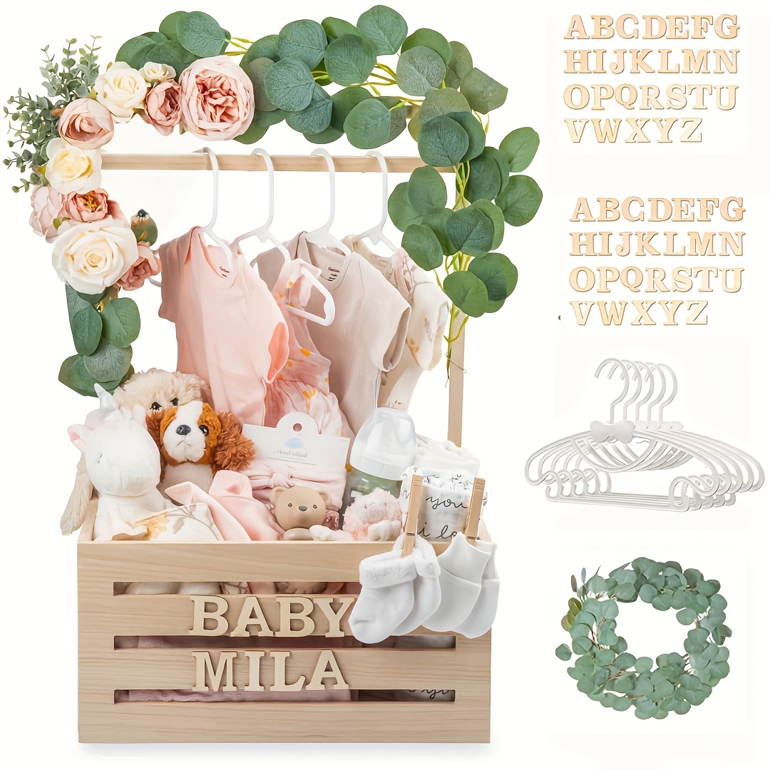 Houten babyshower krat kast met handvat - decoratieve opbergmand voor jongens en meisjes, multifunctioneel cadeau voor zwangerschap en nieuwe ouders