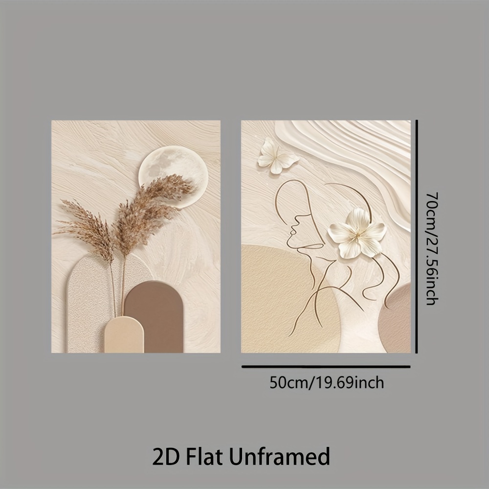 TEMU 2D Plat, 2D Plat, 2 pièces Mural Cadre, , avec sur Toile Beige et Beige Crème. Idéal pour Décorer les Salons, Chambres, à Manger et Bureaux