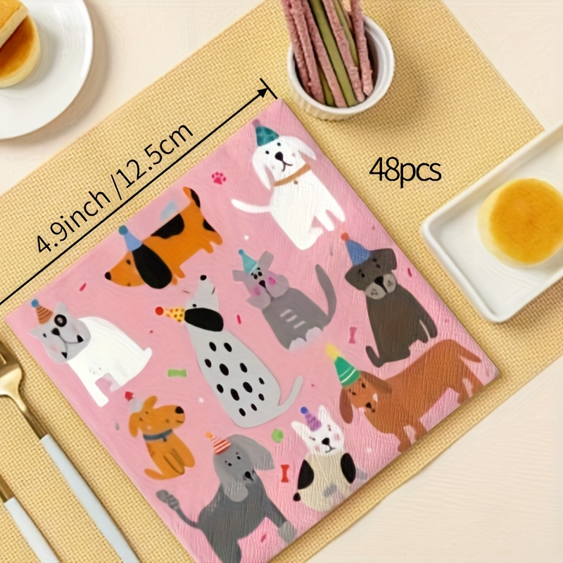E-shop 48 Stück Neue Rosa Cartoon-Hund Papier-Servietten, Haustier-Hund-Themenparty. Einweg-Party-Servietten geeignet für Feiern, Nachmittagstee,