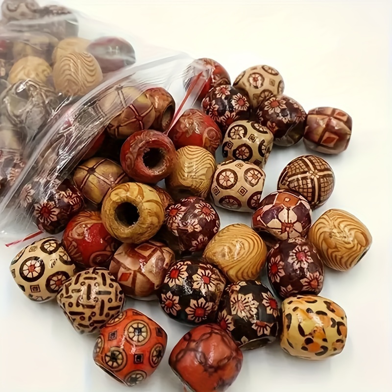 

100pcs Mixed Color Wooden Beads Tribal Pattern Wooden Beads Braided Rope Diy Jewelry Making Easter Gift Halloween Christmas Gift