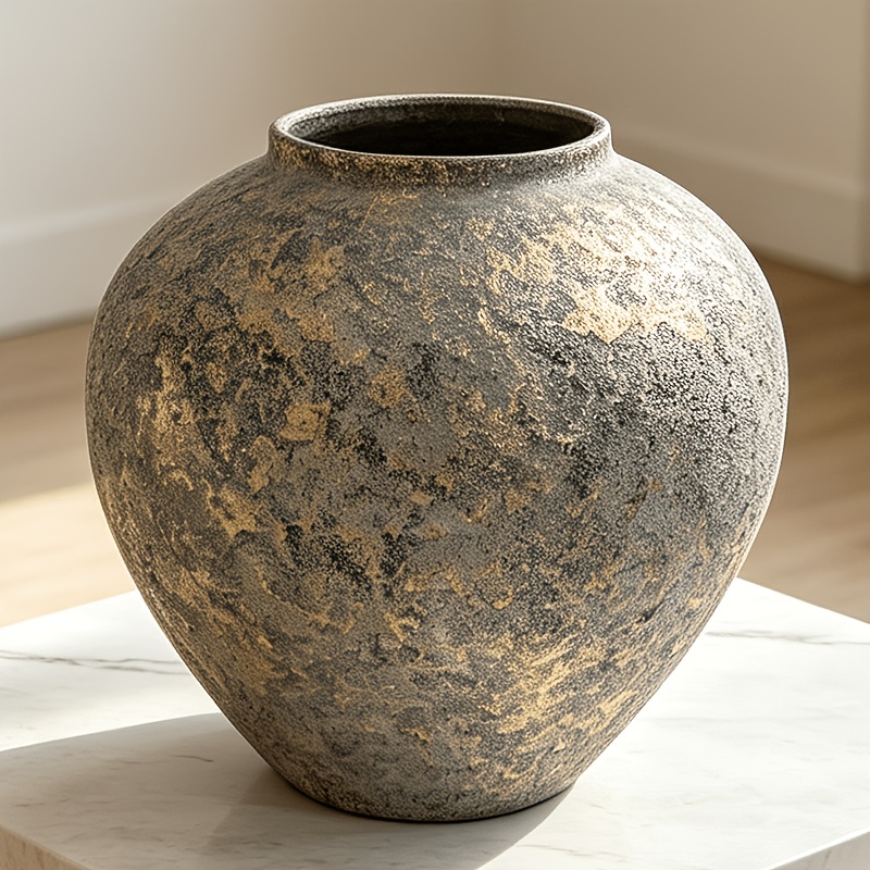 TEMU Vintage Handmade Metal Vase - Handcrafted Iron With Weathered Texture - Aesthetic Flower Holder For Modern Minimalist And Rustic Home Decor For