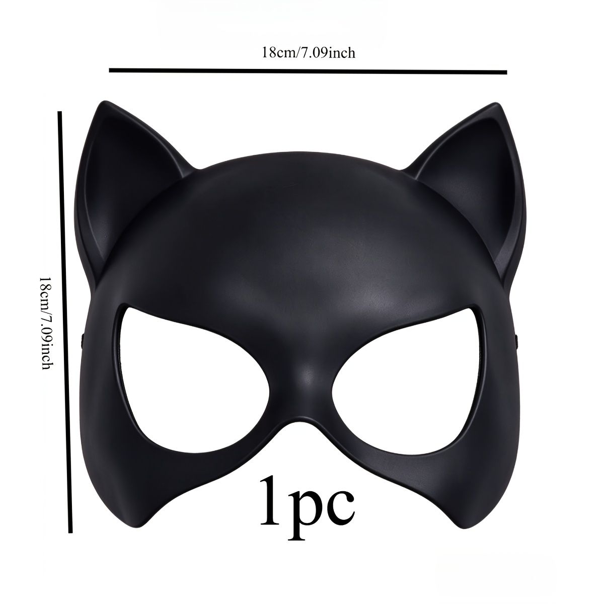 TEMU Masque de Chat Demi-Visage Noir avec Oreilles et Sangles Réglables - Masque de Déguisement Léger et Confortable pour Halloween, Cosplay, Fêtes à