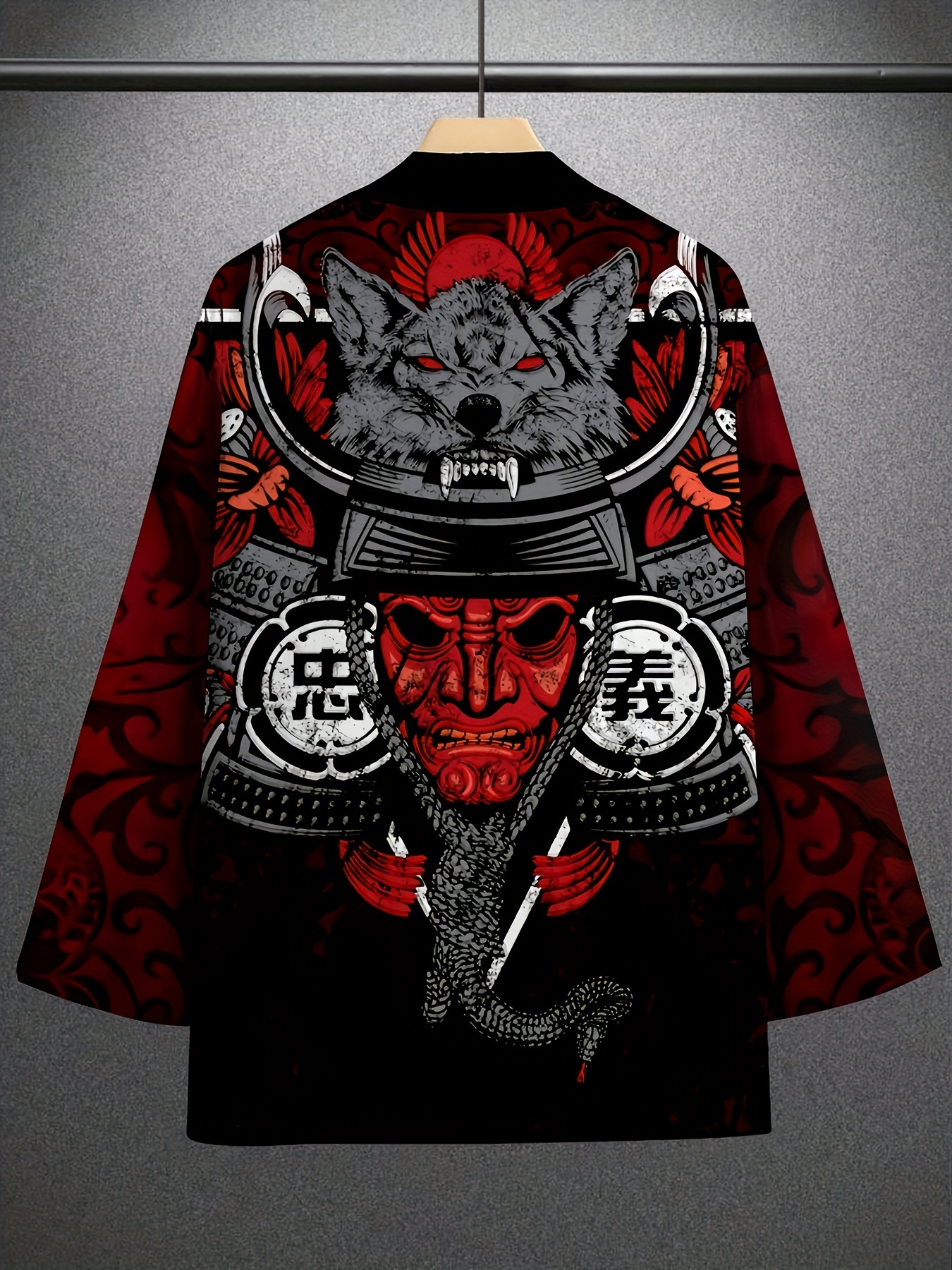 Novelty Samurai Pattern Print Japanese Style Kimono, Open Front Cardigan For Spring & Summer, Men's Clothing