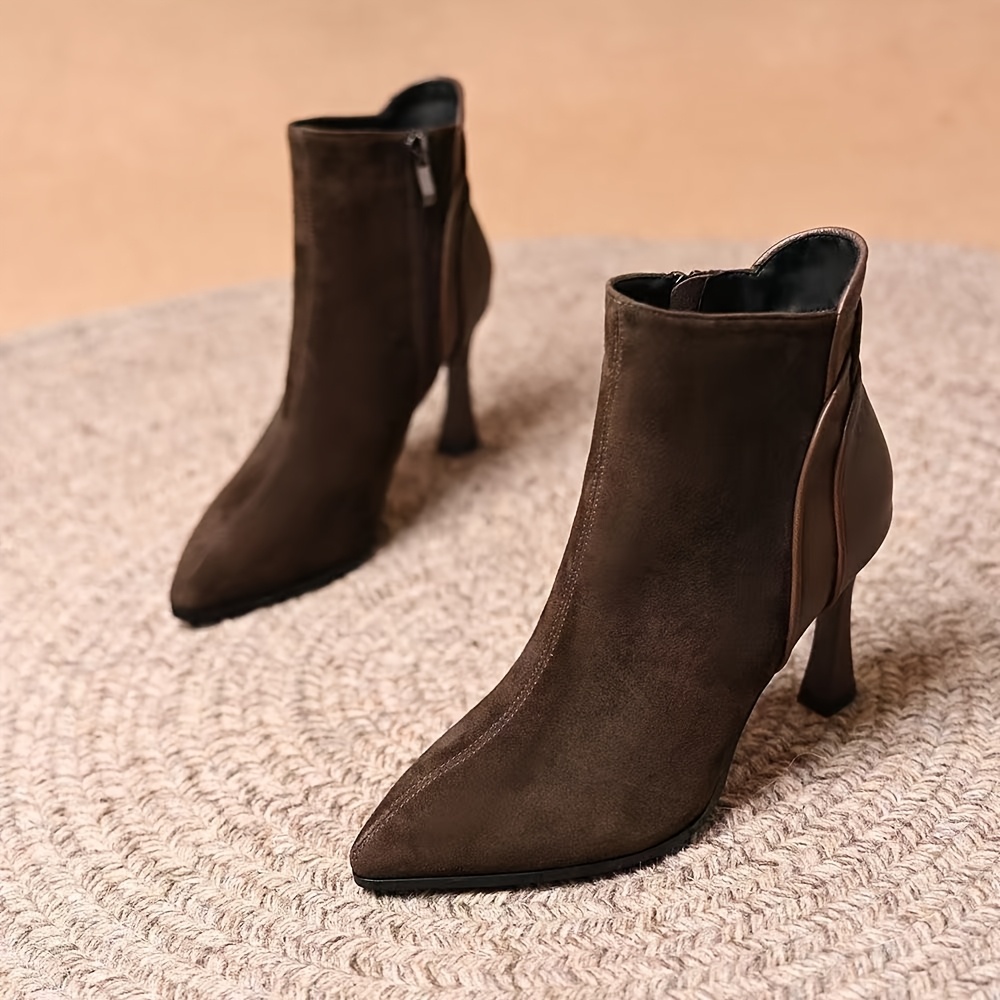 TEMU Women's Comfortable High-heeled Ankle Boots For Spring And Autumn, Comfortable, Lightweight And Height-increasing, Solid-color Stylish And