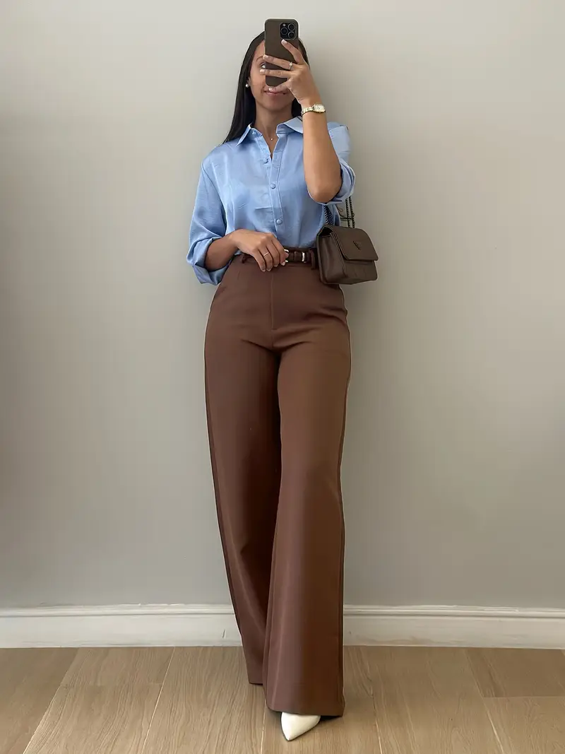 Spring Summer Women'S Elegant Brown Dress Pants, Formal And Casual Straight Leg Trousers, Non-Stretch Tailored Office Pants, Non-Stretch Office Trousers with Belt Loops, Professional, Formal Events ... Spring Summer Women'S Elegant Brown Dress Pants, Formal And Casual Straight Leg Trousers, Non-Stretch Tailored Office Pants, Non-Stretch Office Trousers with Belt Loops, Professional, Formal Events ...