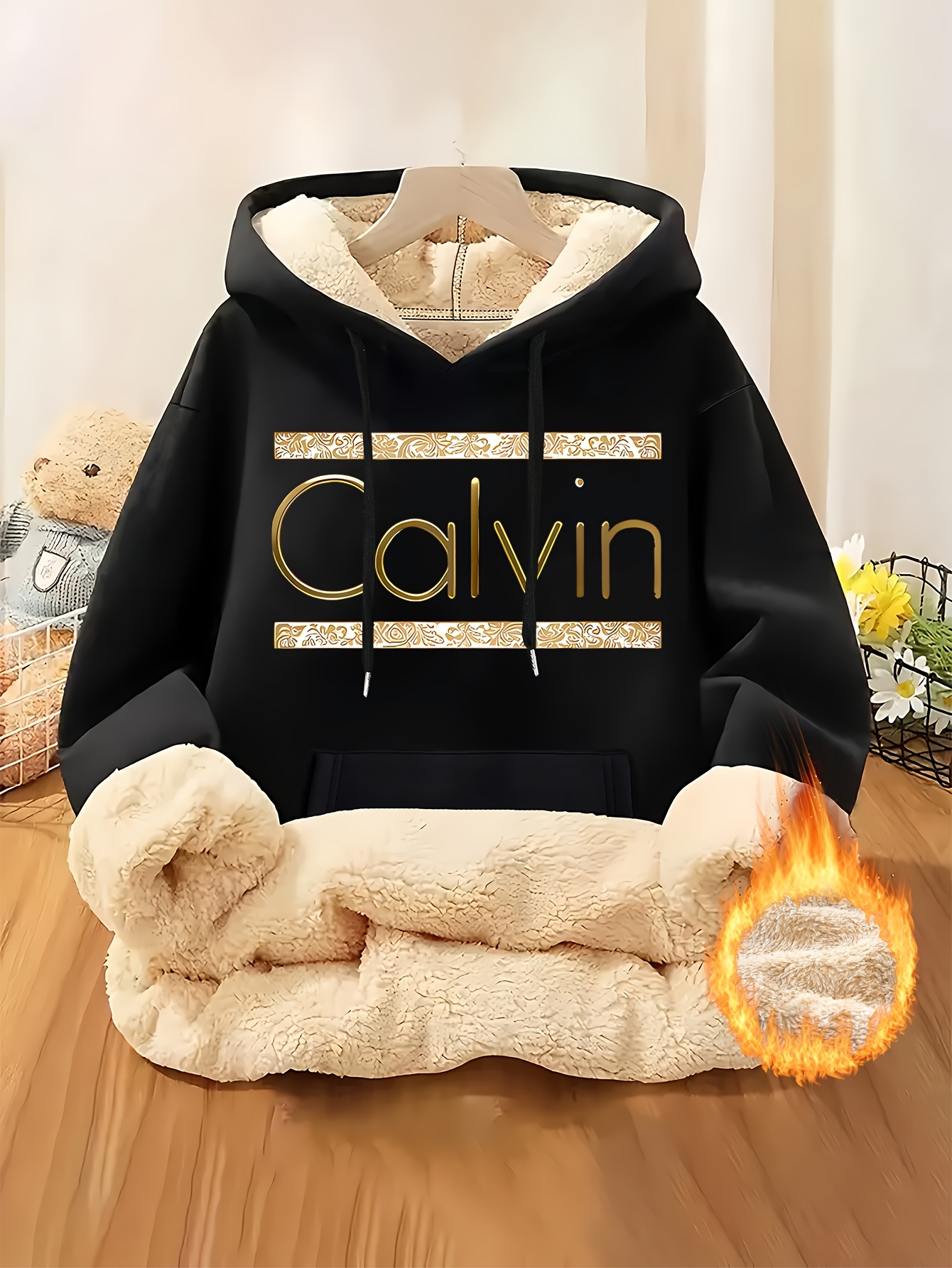 Fashionable Women'S Fleece Hoodie With Golden Letter Print | Casual Adjustable Drawstring, Suitable For Spring, Autumn, And Winter, Available In Sizes Xs-Xxl - Image 5