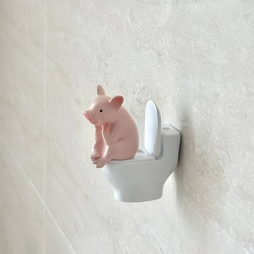 . niedlicher schweinchen auf der toilette - pvc badezimmer dekoration, desktop oder wandmontage, home office schreibtisch und wohnzimmer display, heimdekoration, badezimmer erweiterungen, badezimmer dekoration, statuen dekoration
