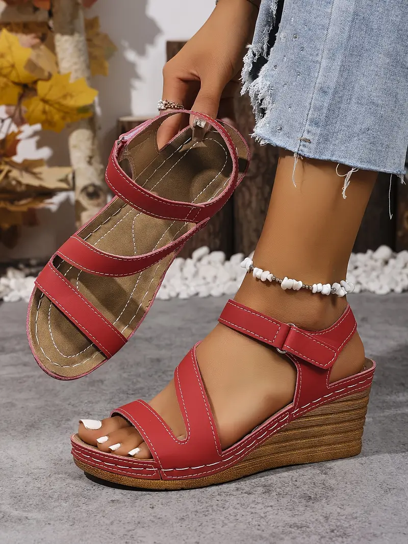 womens summer wedge sandals with adjustable hook and loop straps open toe high heel breathable cover pu sole black casual to dressy footwear chunky heel sandals versatile fashion shoes opentoe footwear Product details 33