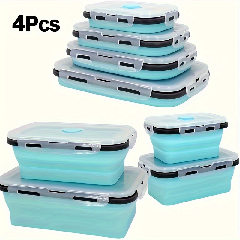 TEMU 4pcs Collapsible Meal Prep Containers Set - Airtight, Ventilated, Microwave, Dishwasher, And Refrigerator Safe - Rv Organization, Storage,