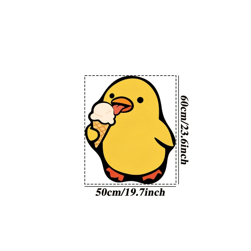 E-shop Teppich mit gelber Ente, die Eis isst – Weich, maschinenwaschbar, geeignet für Schlafzimmer, Spielzimmer, PVC-Rückseite & unregelmäßige Form,