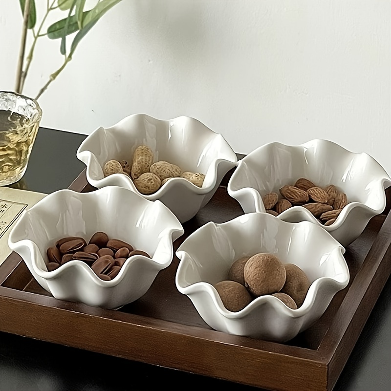 4pcs White Lace-Edged Dessert Plates for Serving