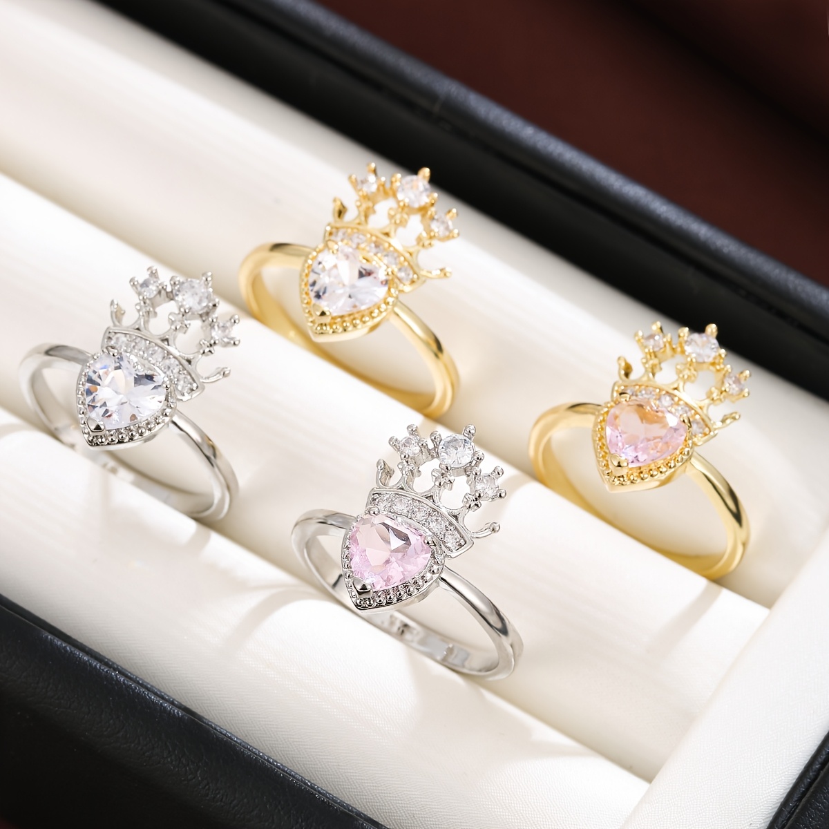Women's Heart Crown Design Zirconia Ring, Elegant Gift