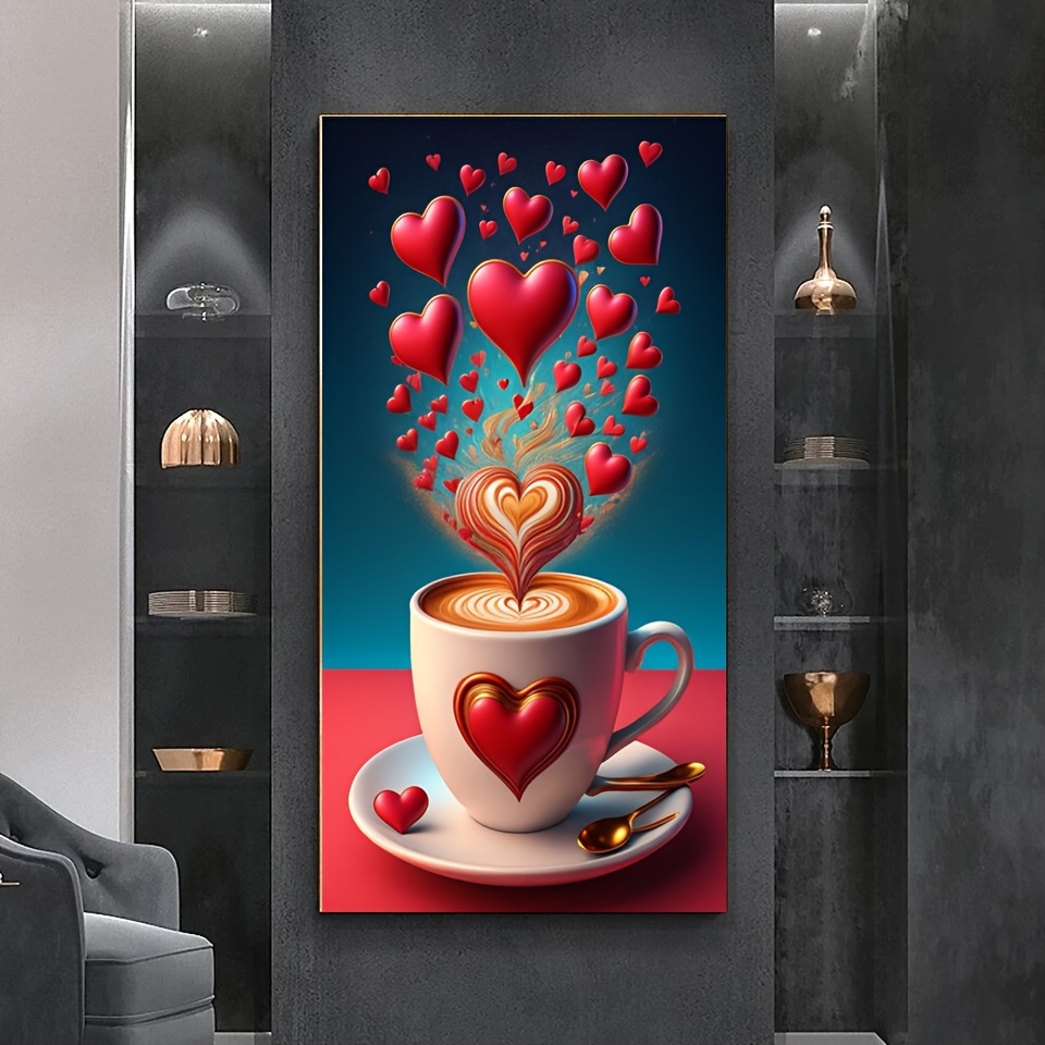 

5d Love Coffee Diamond Painting Kit 50x110cm - Full Drill Round Acrylic Diamonds, Diy Mosaic Art Embroidery Cross Stitch Craft For Wall Decor, Food Theme, Frameless - 1pc