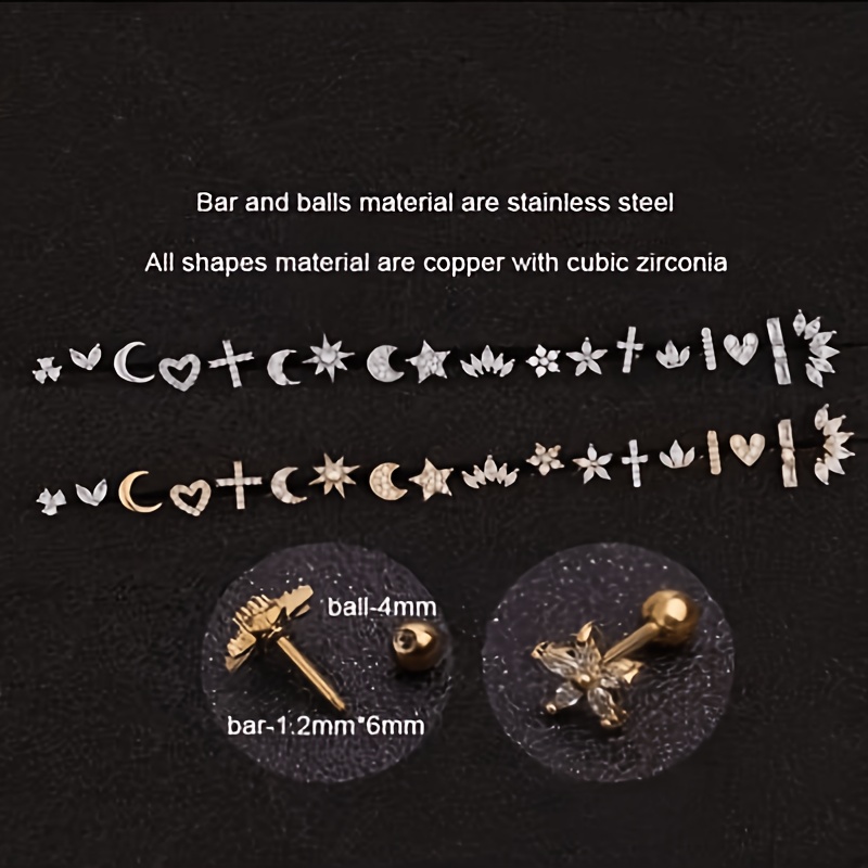 Titanium Steel Barbell Ear Stud with Micro-Inlaid Zirconia