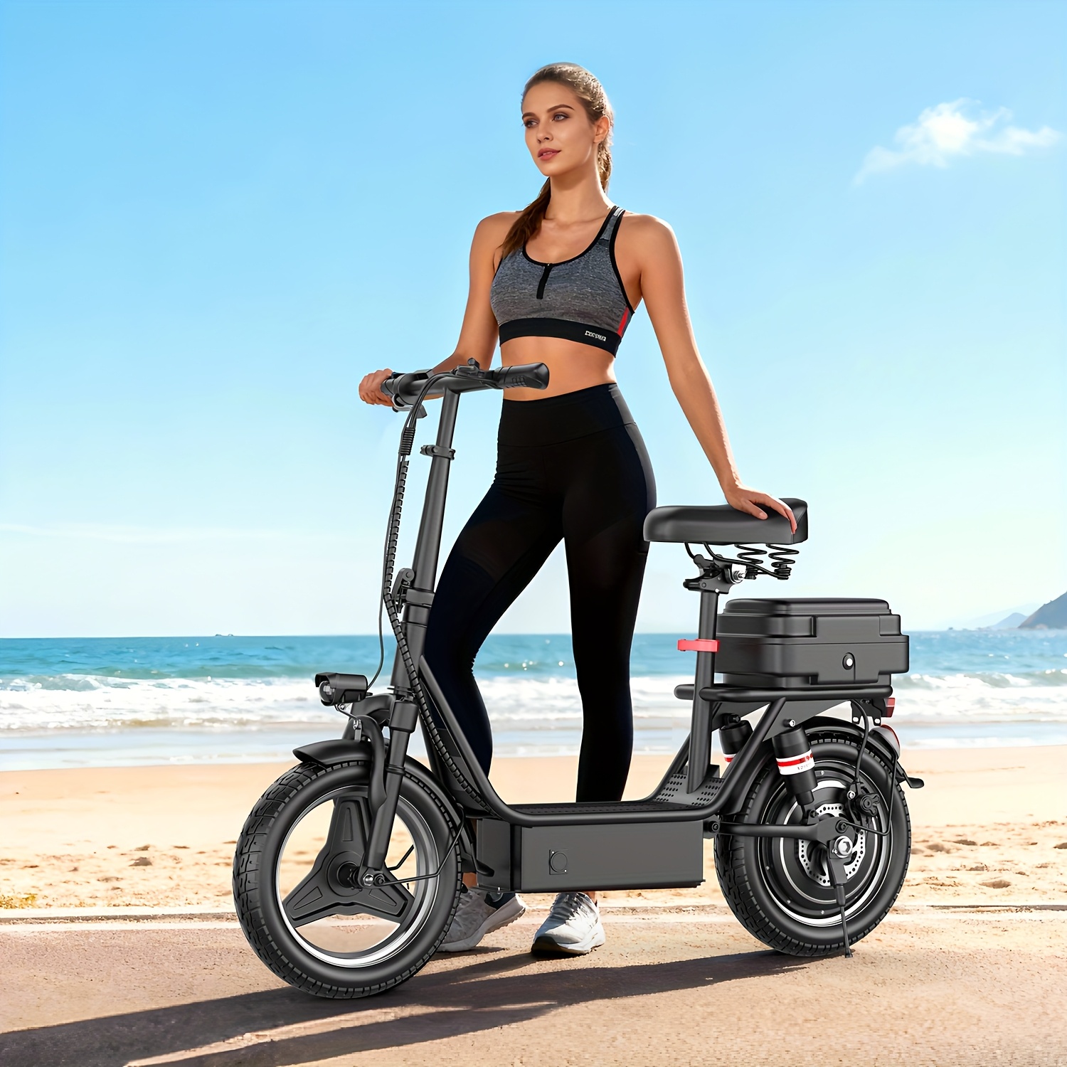 TEMU 749w Electric Scooter, 48v & 14" Pet With Cushioned Seat, With Large Capacity Box (removable), For Adults And Teens, 365lbs