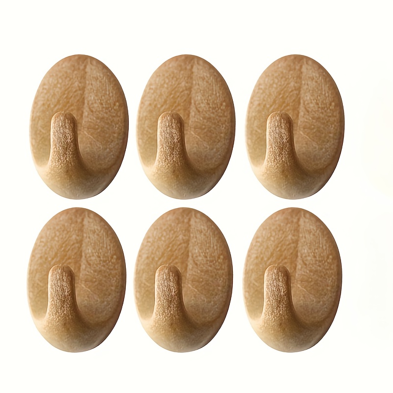 Image of 6pcs Wooden Self-adhesive Wall Hooks - No Drill Duty Sticky Hooks, For Kitchen, Bathroom, Living Room, Bedroom, Simple Hook, Utility Hooks