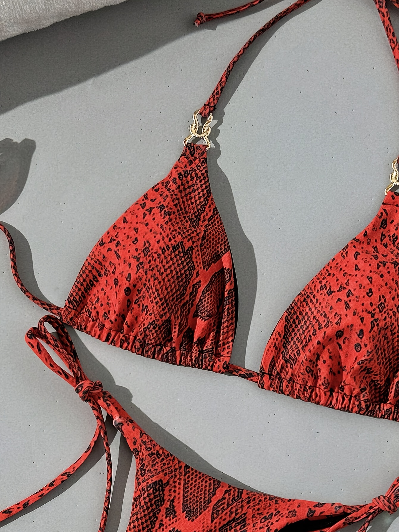 Red Snake Snakeskin Bikini Set ZAFUL Red Snake Print Side Tie