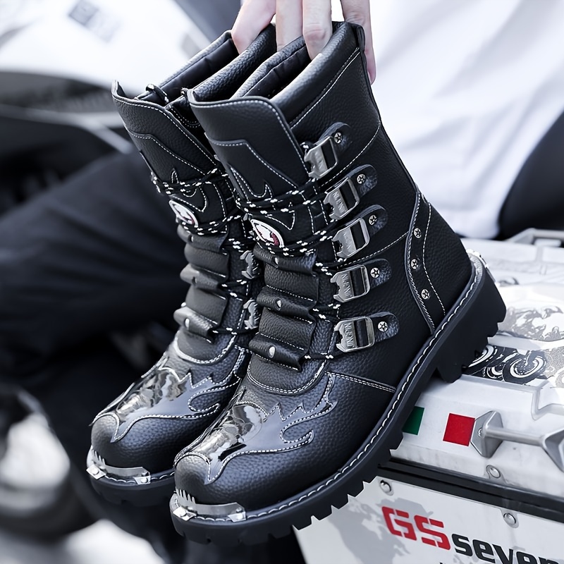 Qoo10] メンズ バイクブーツ耐久性安全スタイリッ