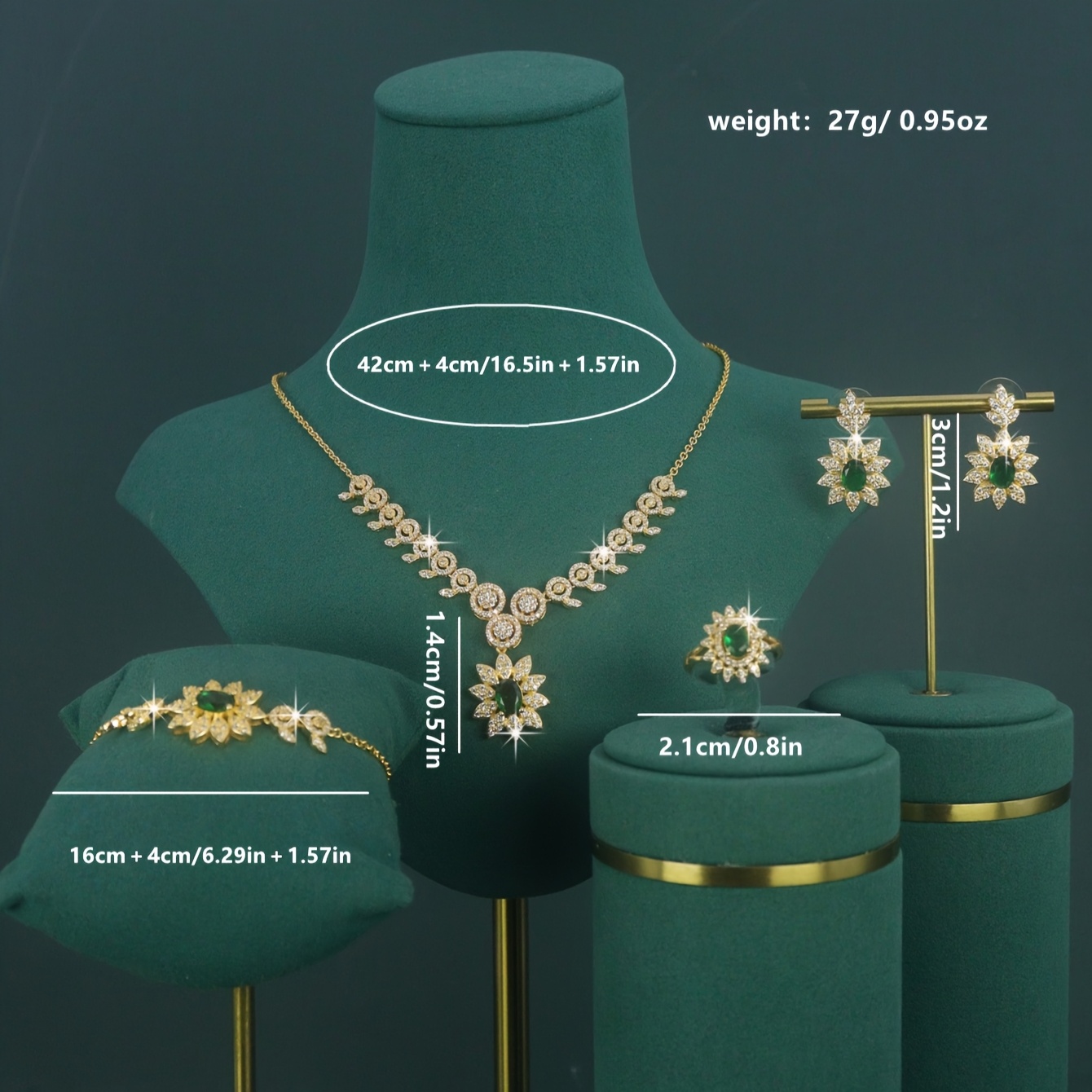 5pcs 18K Gold Plated Luxury Series Sunflower Design Bridal Wedding Set, Handcrafted with * 5A Zirconia, * Necklace, Bracelet, Earrings, and Ring, Suitable for Daily and Wedding Wear. Gift for Family, Friends, and *