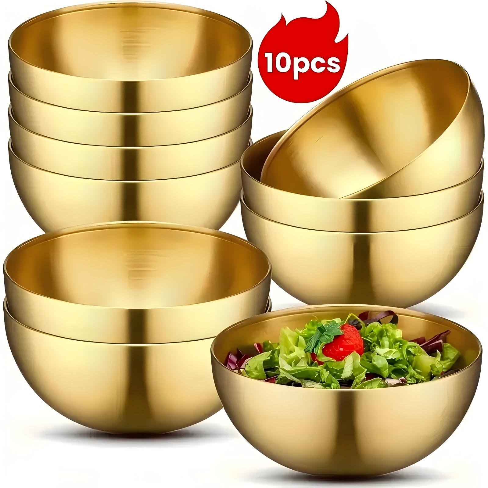 

10pcs Golden Stainless Steel Cold Dishes Bowls - Heat Resistant, Shatterproof, Rustproof For Weddings, Restaurants, Parties, Cafes