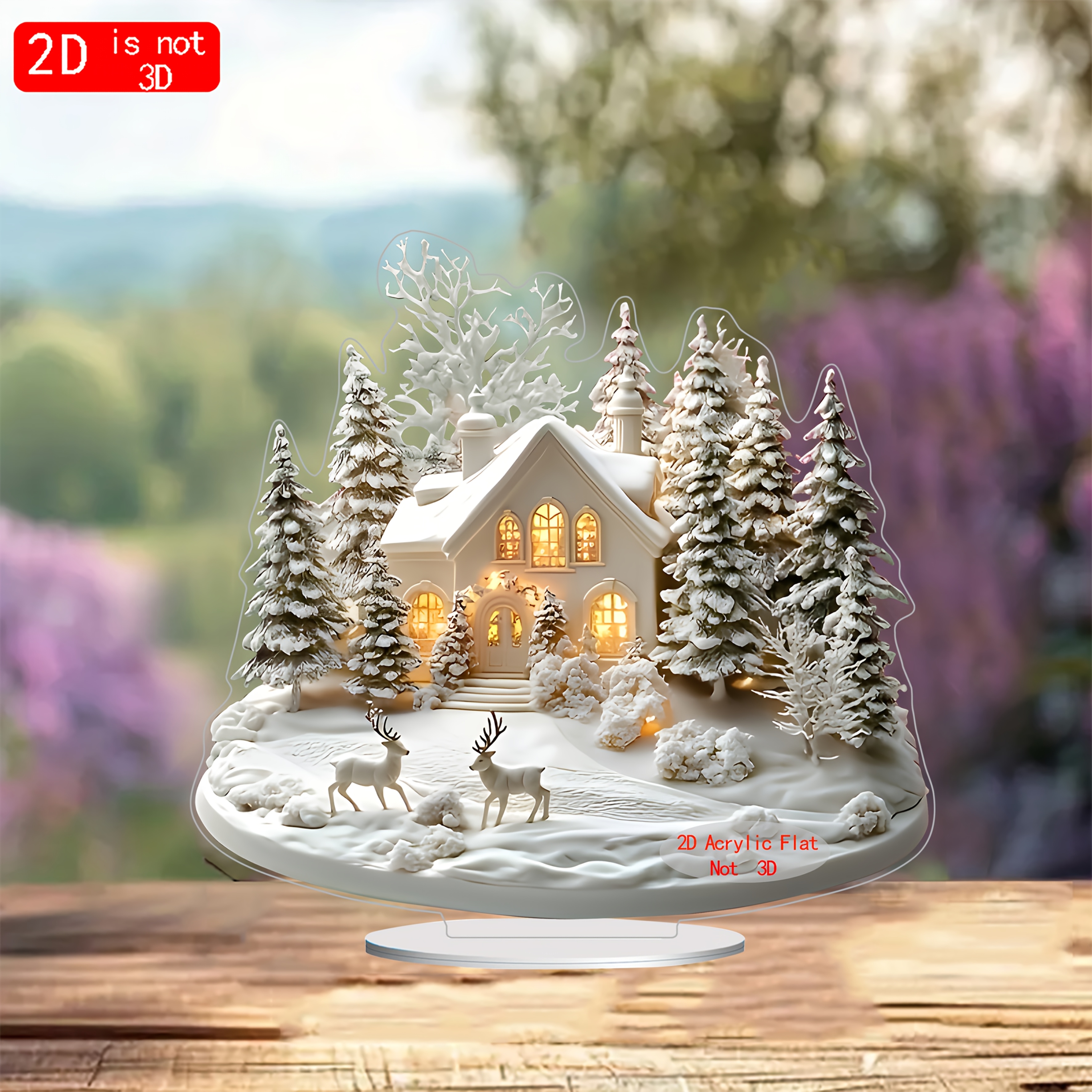 

1pc 2d Flat Acryliccharming Christmas With Wht Table Decoration-waterproof Acrylic Statue With Base, -resistant, No Power- For Home, Office, Garden-ideal Holiday Gift, For Christmas