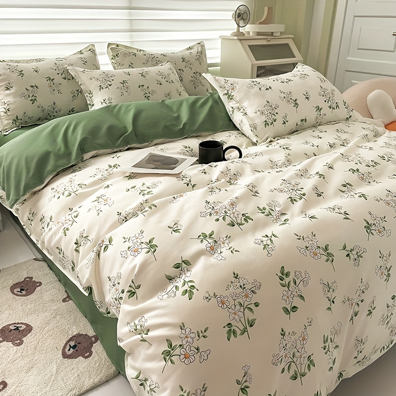 E-shop 3-teiliges neues frisches Druck-Quilt-Set-Kombination, 2 Kissenbezüge + 1 Quiltbezug, hochwertiger, bequemer, weicher und atmungsaktiver , kann