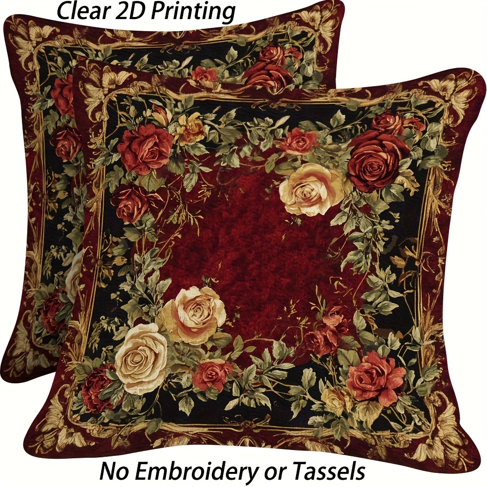 TEMU 2pcs Vintage Floral Baroque Print Pillow Covers - Double-sided Print, Decorative Pillowcases Suitable For Spring And Summer , Not Actual