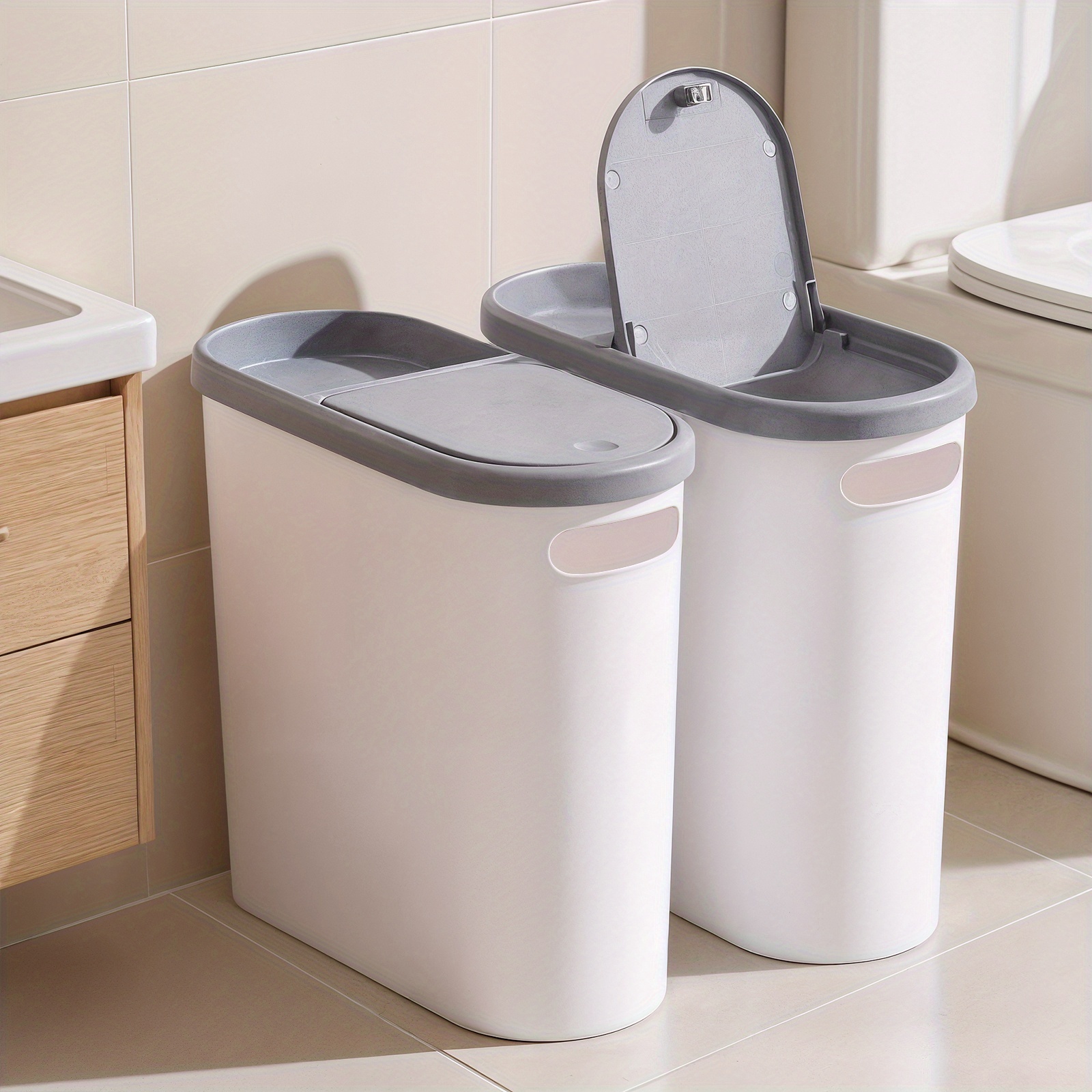 TEMU 2-pack Bathroom Trash Can, Compact And Durable Plastic Waste Bin With Built-in Handle, Easy To Clean, Rust-proof, Space-saving Design, Ideal For