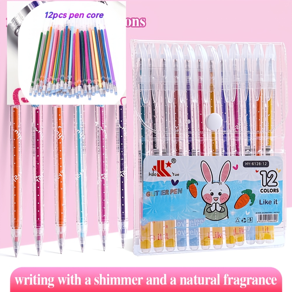 TEMU 24-pack 12-pen + 12-refill Set, Glittering Quicksand Shimmering Sparkly Pens, Aurora Glitter Highlighter Pen Set. Suitable For Drawing And