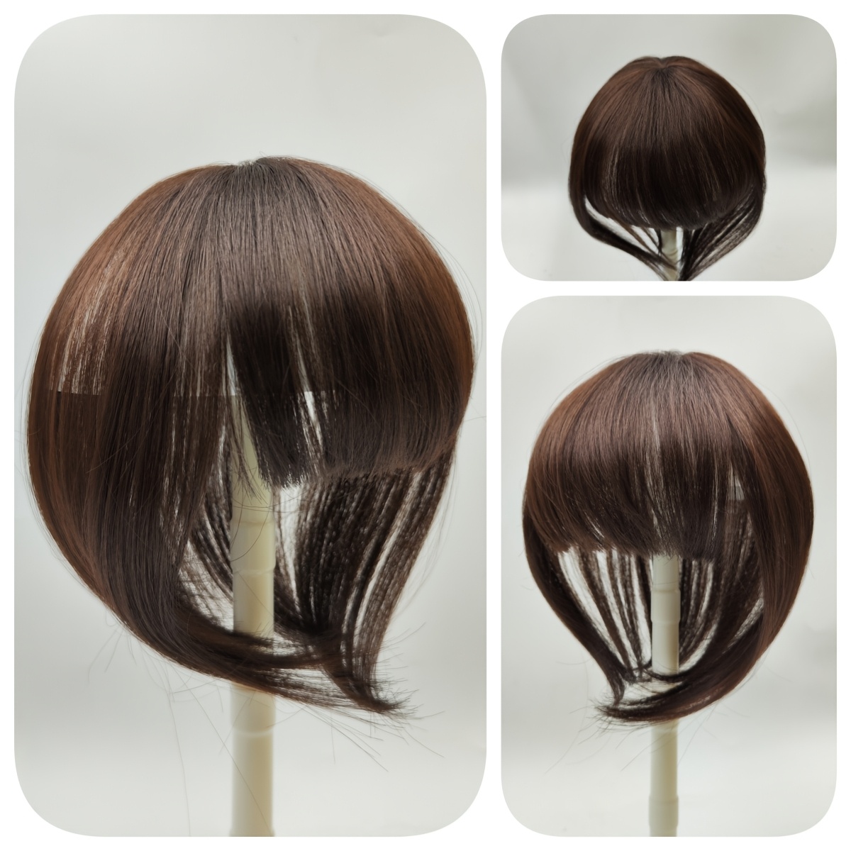 elegant 8 inch clip in hair topper with bangs for women natural looking straight synthetic hair extensions to cover thinning gray hair comfortable undetectable details 2