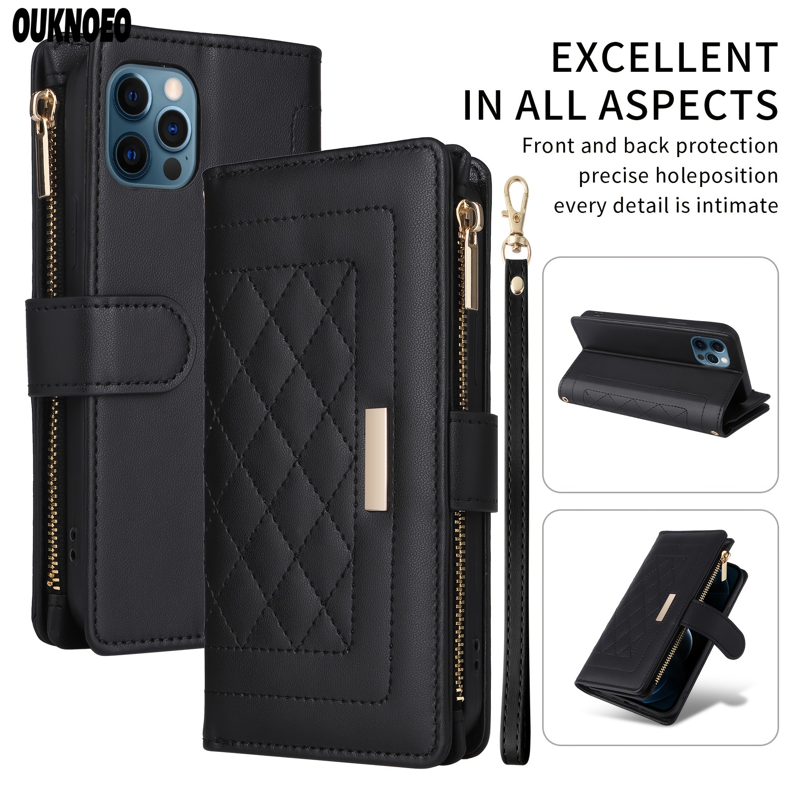 

For 15 14 11 Pro Max 14 Plus 15 Plus Handbag Leather Phone Case With Short Lanyard Credit Card Holder Phone Cover