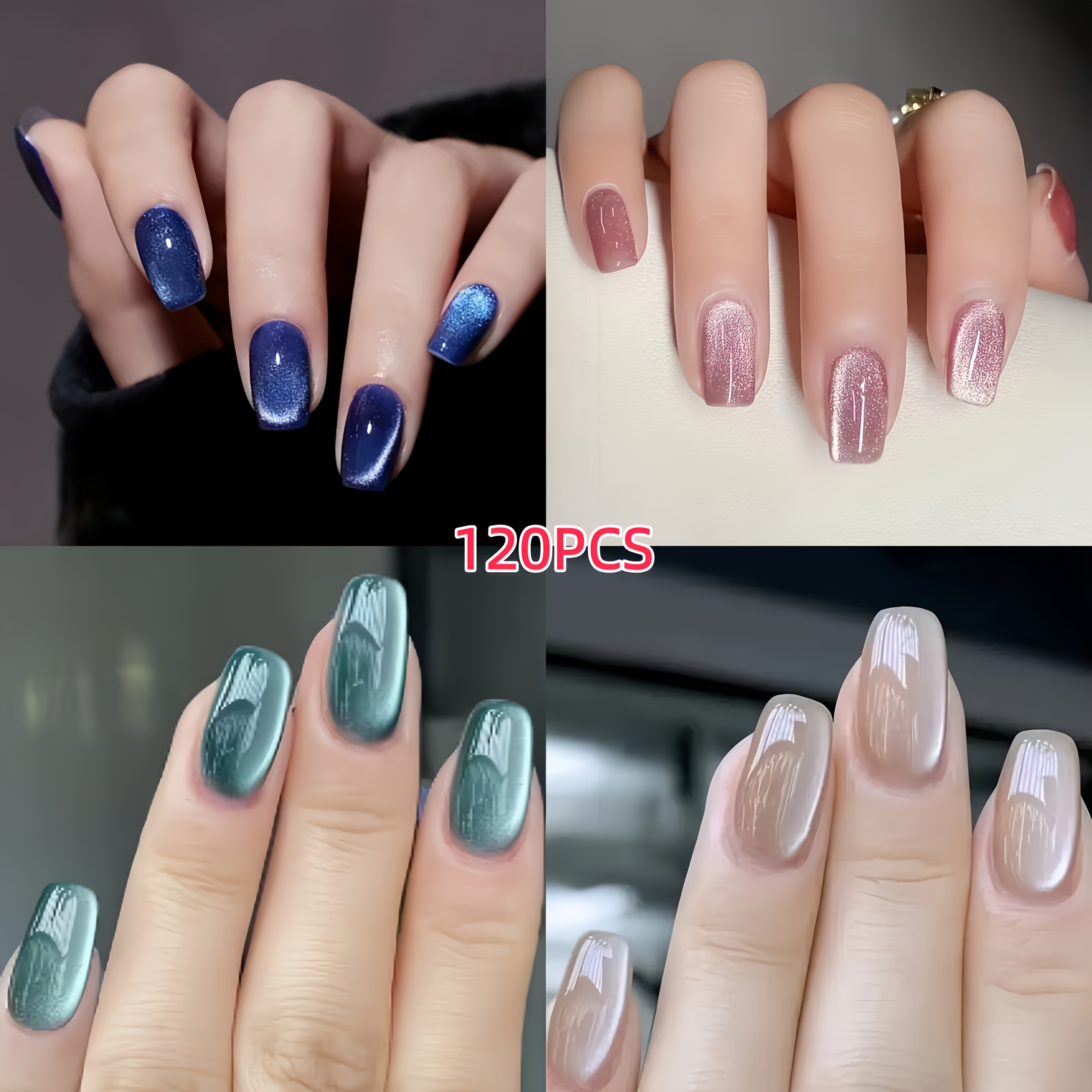 TEMU 120pcs Solid Eye Short Wearable False Nails, Use, Fashionable Easy With Jelly Glue And Nail File, Suitable For Women' Use And Parties