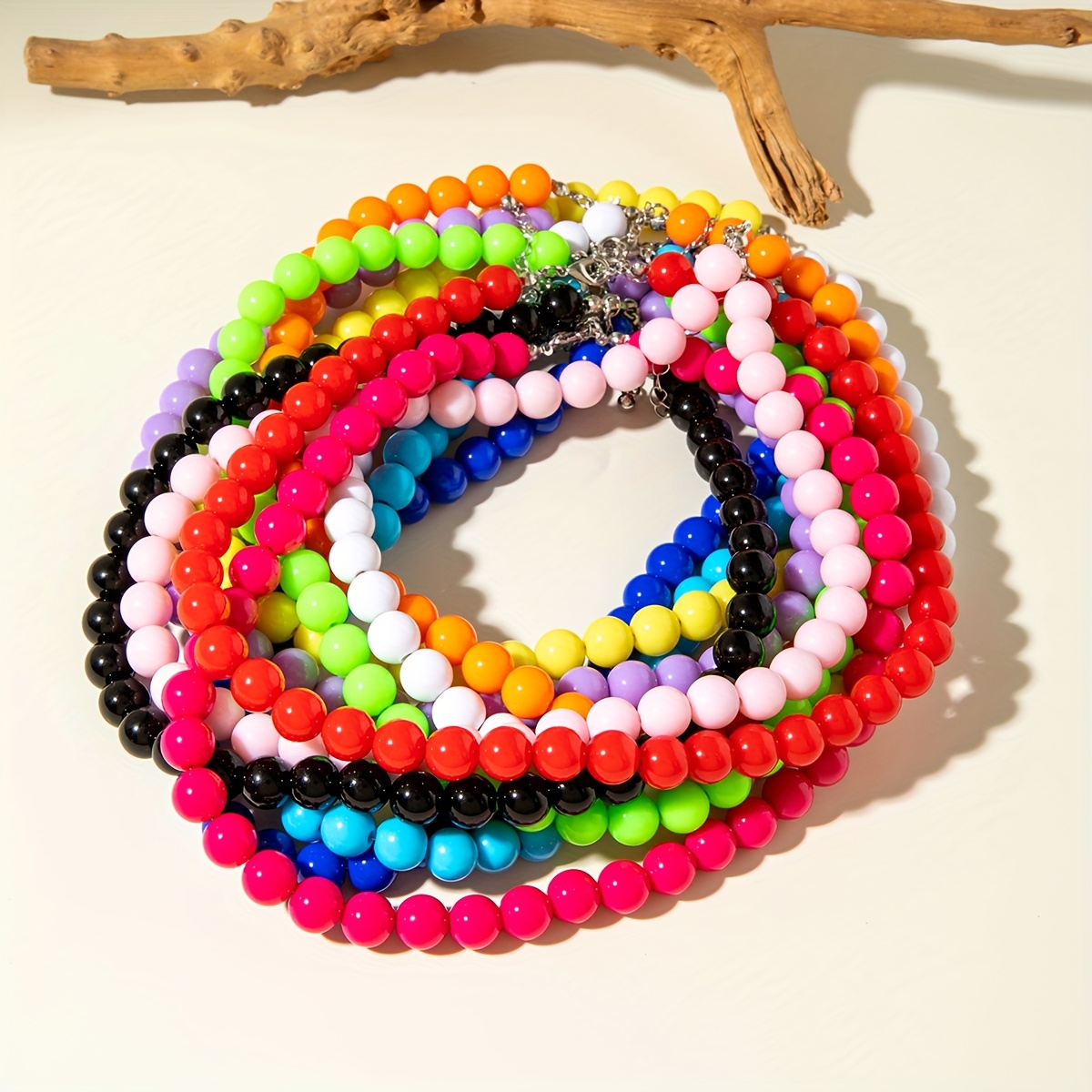Dopamine-Colored Acrylic Round Beaded Chain Necklace
