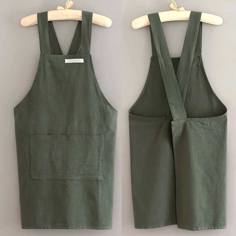 Image of 1pc Apron, Cross-strap Apron With Pockets, Spring Summer Lightweight Style, Lightweight Cute, Chef Use Apron For Gardening, Cooking, Baking, Florist Painting, Barista, Workwear