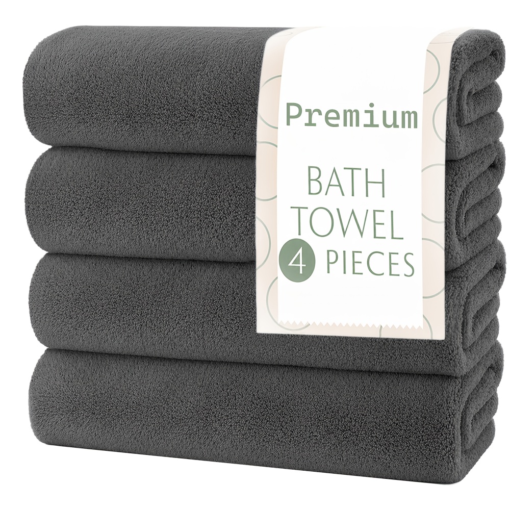 Image of 4pcs Coral Fleece Bath Towel Set (85x165cm) - And Absorbent Microfiber Towels, Quick-dry Large Towels For Bathroom, Shower, Spa, Hotel, And Gym