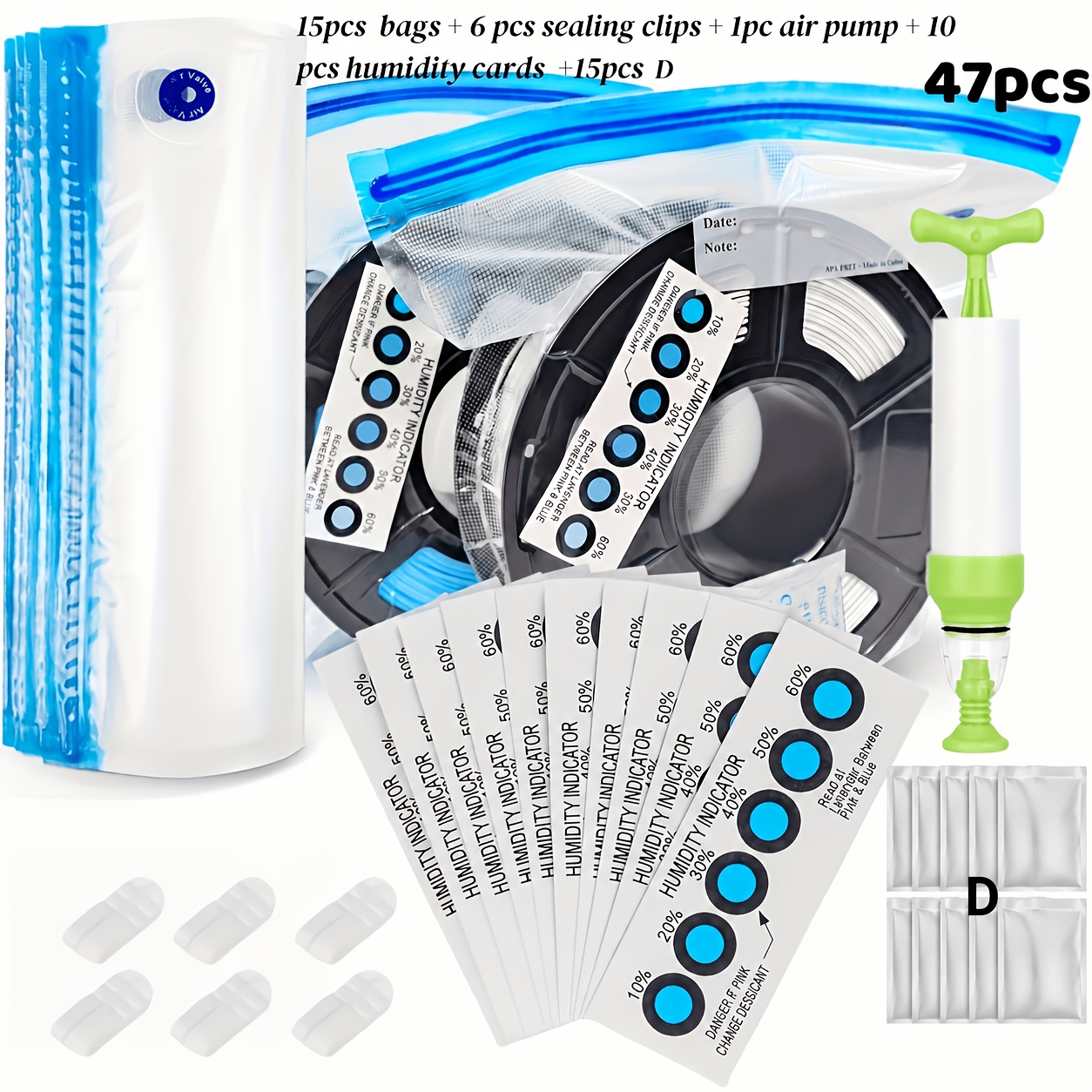 47/72pcs 3d Filament Storage Bag Vacuum Kit With - Dust Proof Humidity Resistant, Cleaning Drying Sealed 15/25 Bags, Perfect For 3d Printer Filament Storage And Keep Filament Dry